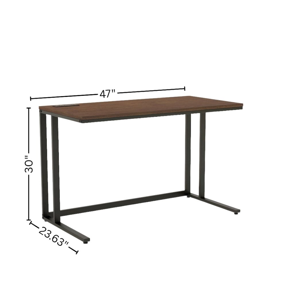 Black Writing Desk – Metal Computer Desk With USB and Power Outlets