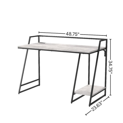 White Writing Desk – Metal Computer Desk or Home Office Table with USB