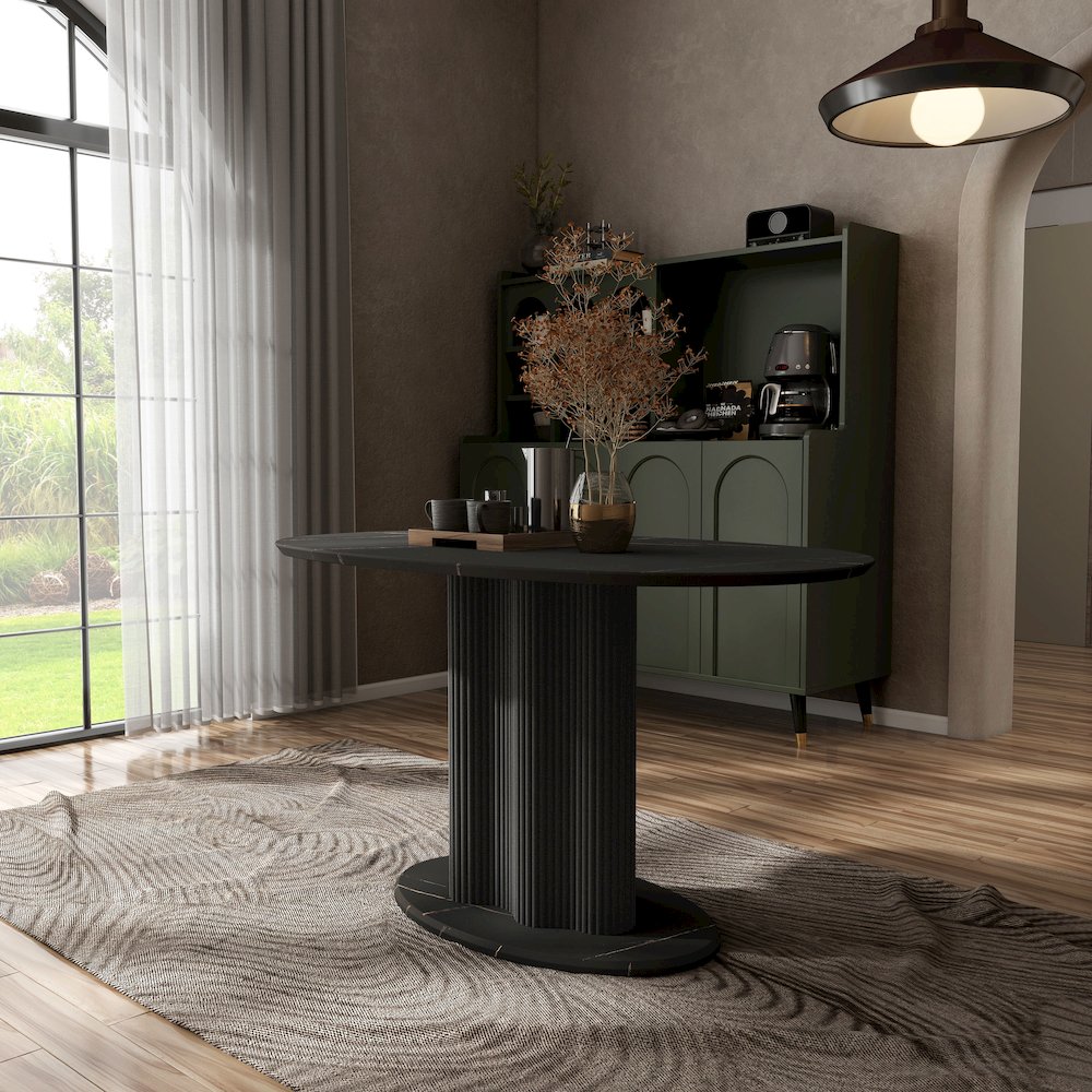 Elara Iron Base Pedestal Oval Dining Table