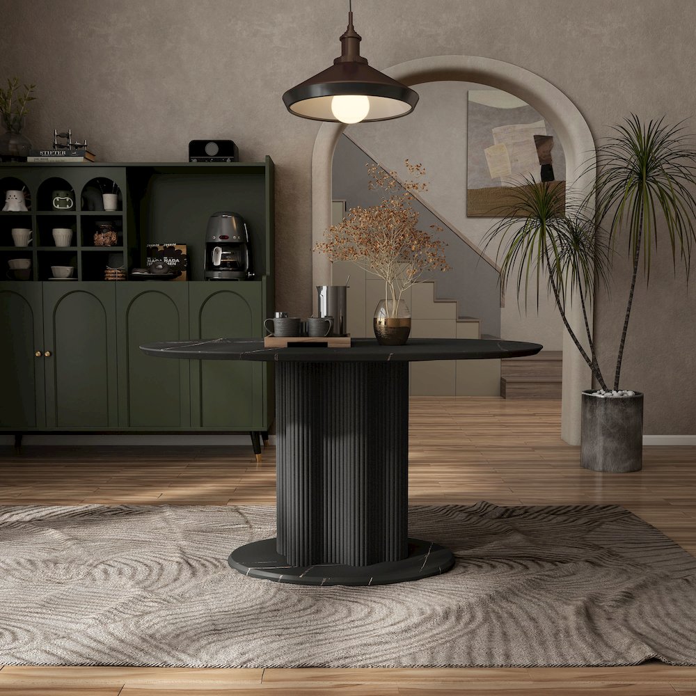 Elara Iron Base Pedestal Oval Dining Table