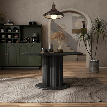 Elara Iron Base Pedestal Oval Dining Table