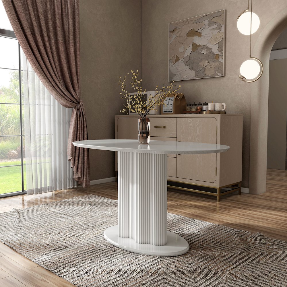 Elara Iron Base Pedestal Oval Dining Table