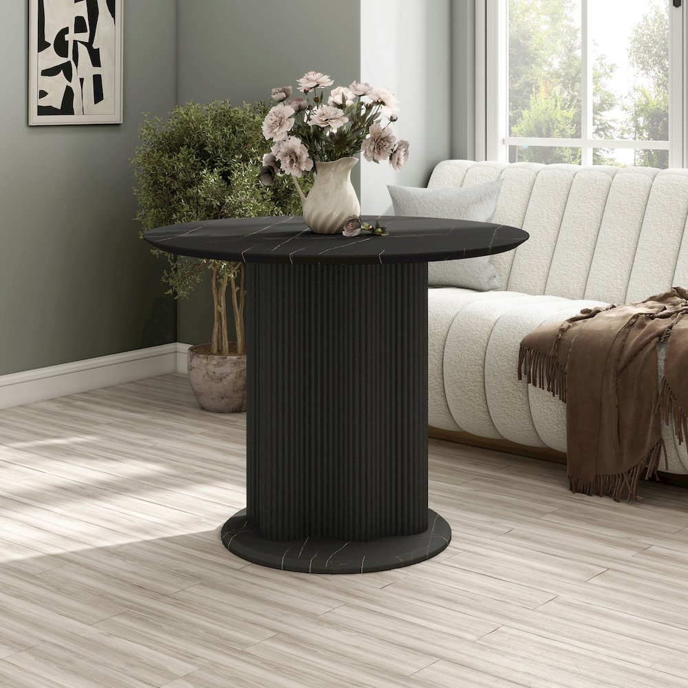 Elara Iron Base Pedestal Round Dining Table