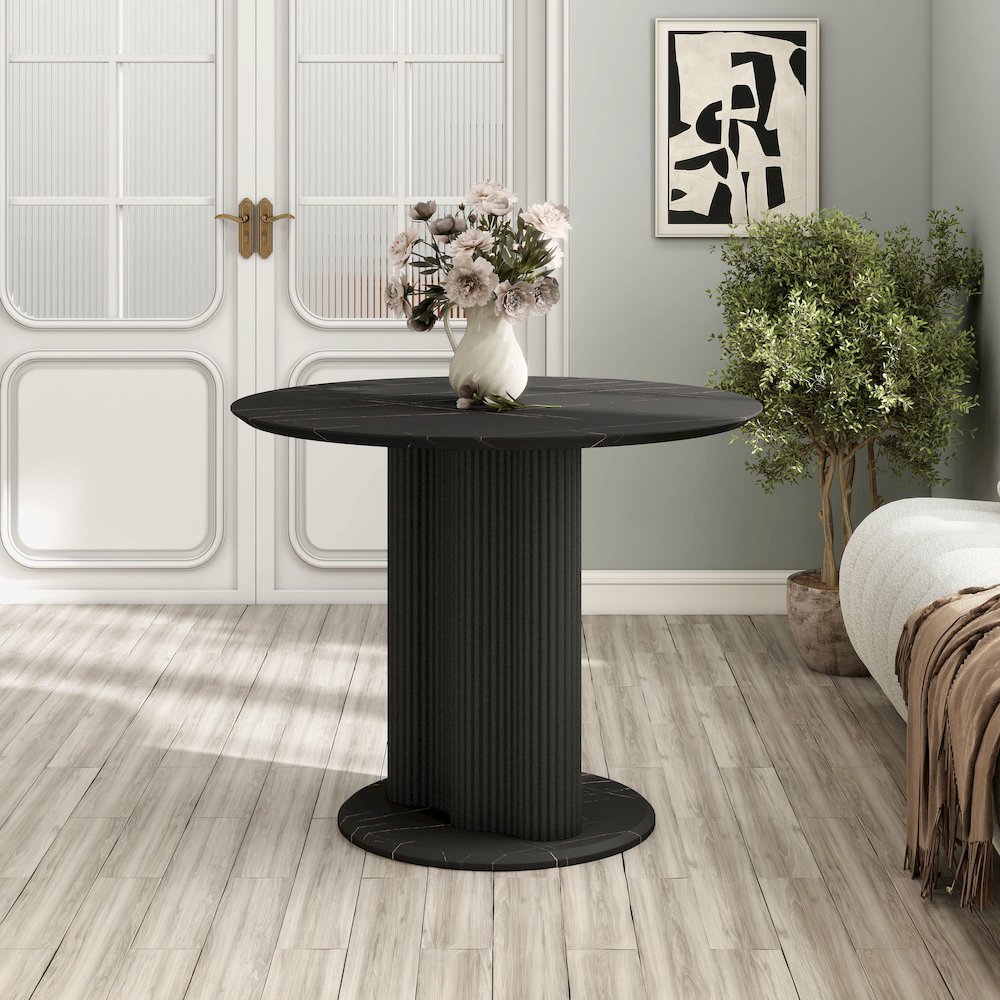 Elara Iron Base Pedestal Round Dining Table