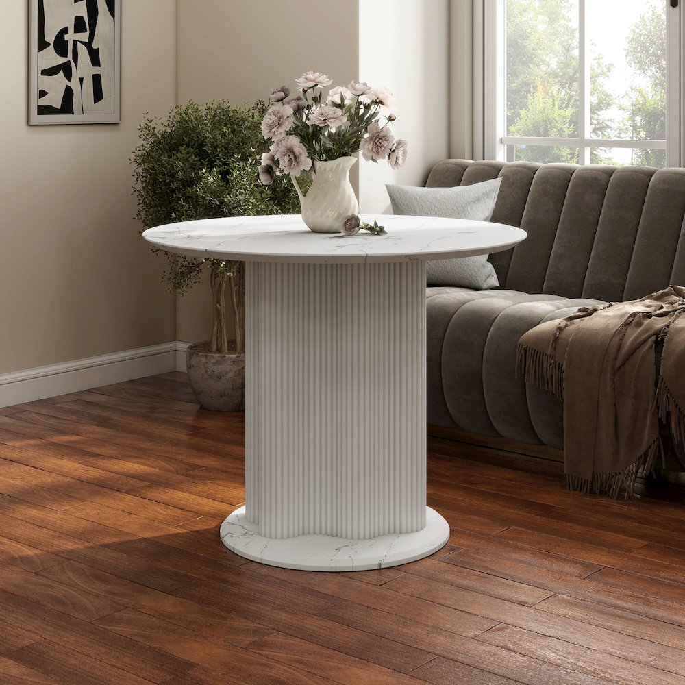 Elara Iron Base Pedestal Round Dining Table