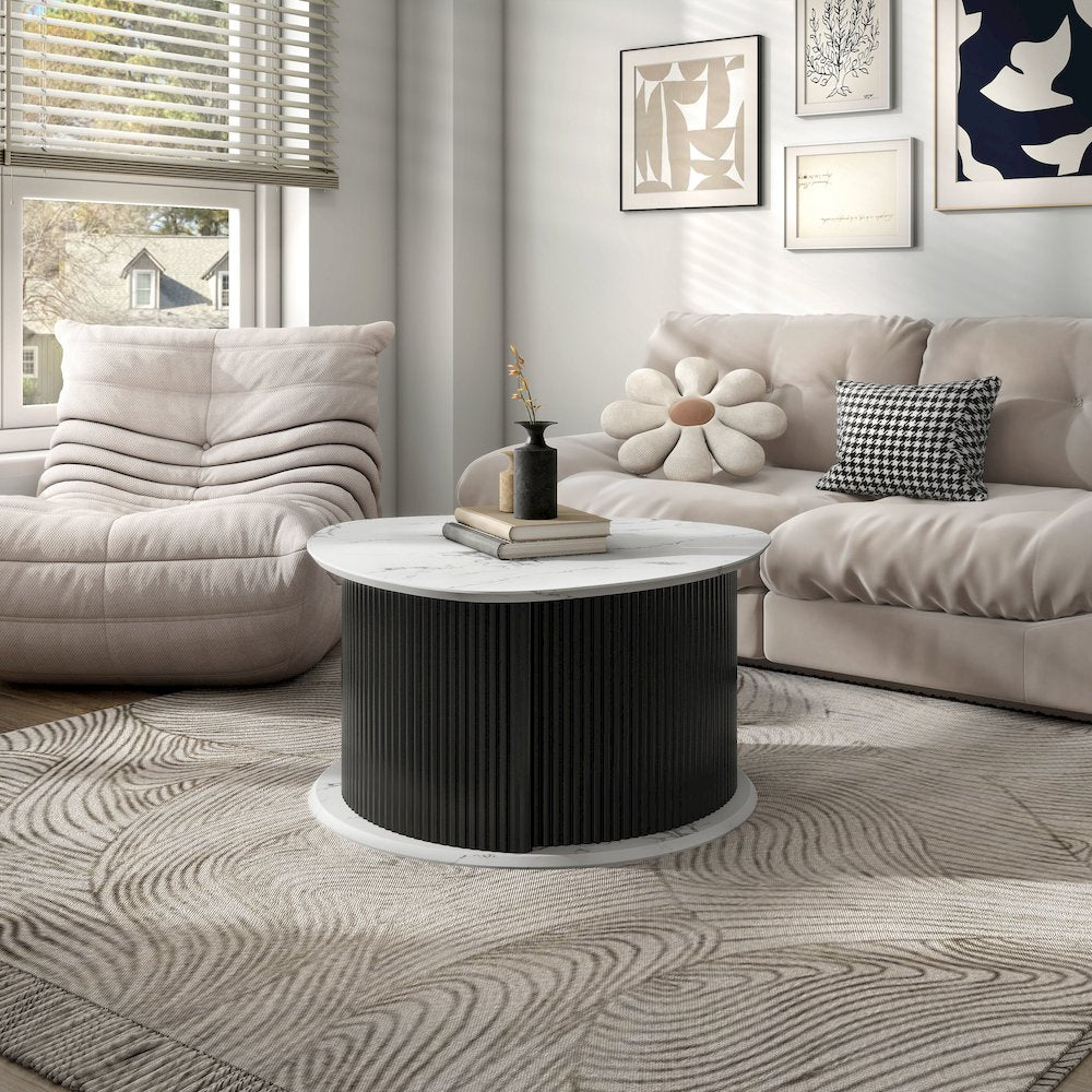 Talo Fluted Pedestal Triangle Storage Coffee Table