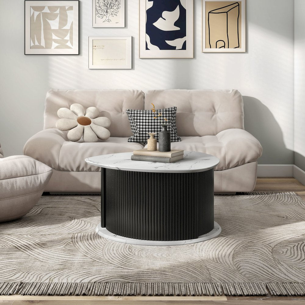Talo Fluted Pedestal Triangle Storage Coffee Table