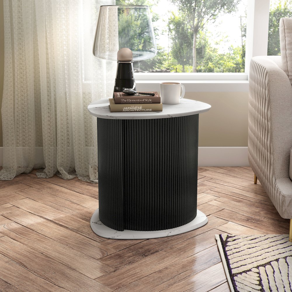 Talo Fluted Pedestal Triangle Storage End Table