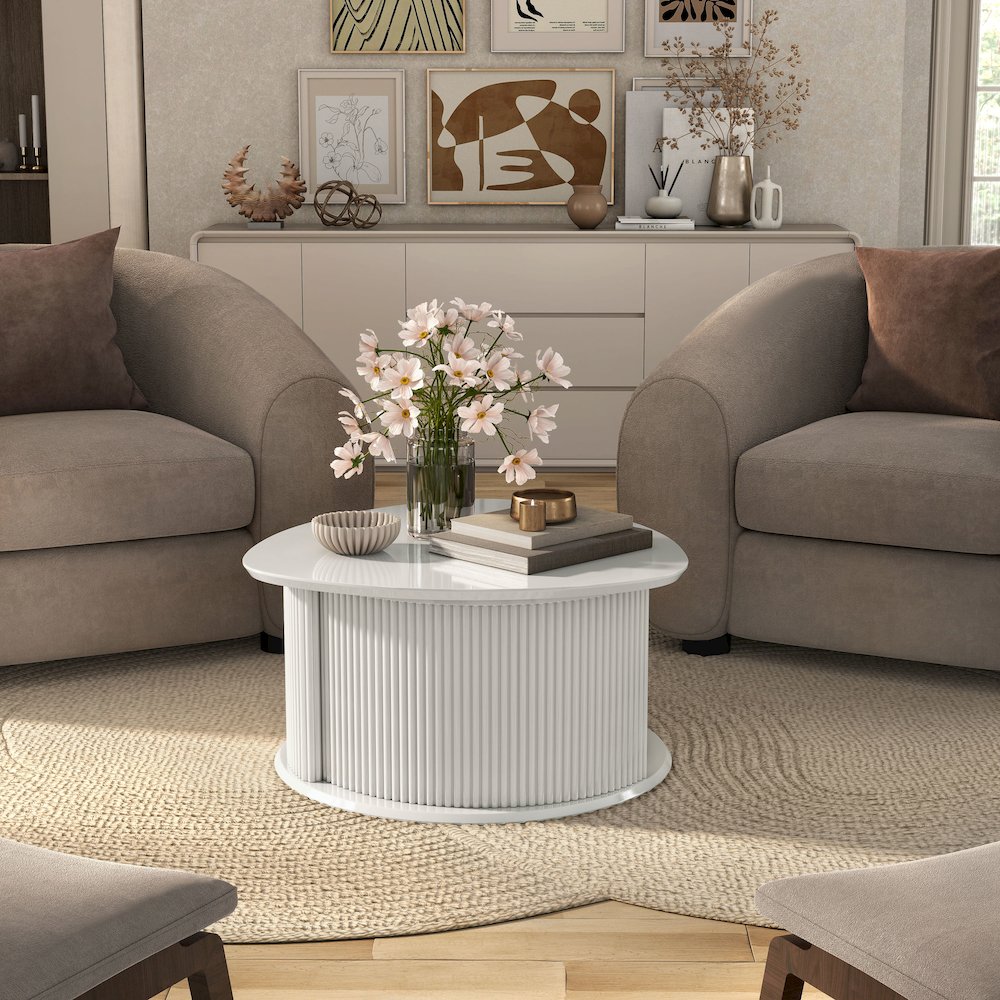 Talo Fluted Pedestal Triangle Storage Coffee Table