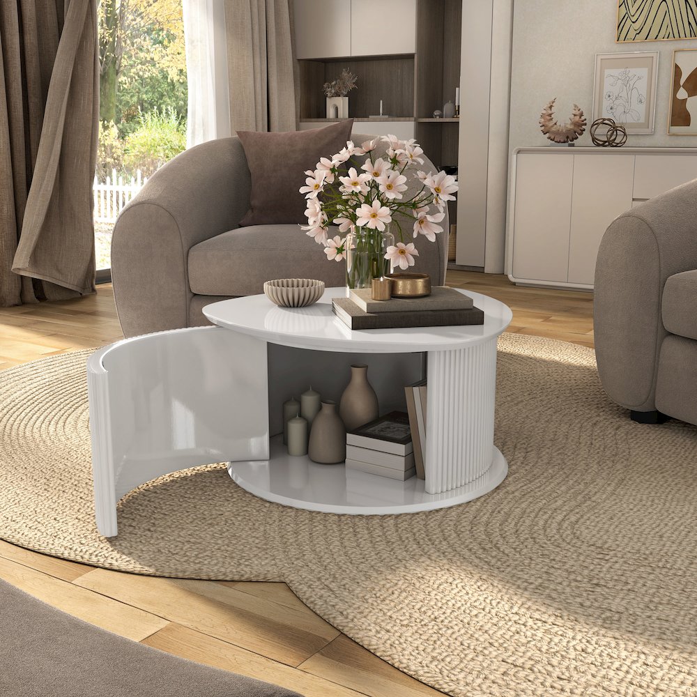 Talo Fluted Pedestal Triangle Storage Coffee Table