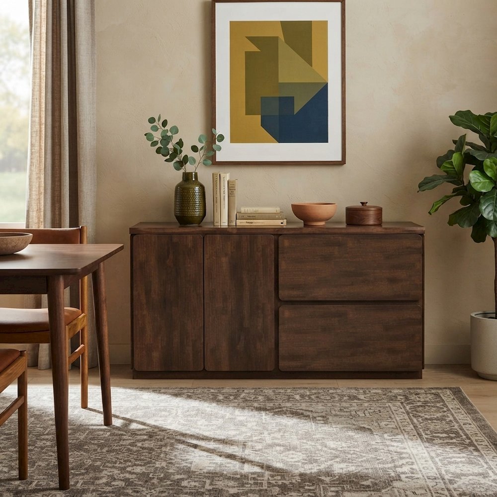 Starlight Canyon Home Solid Wood Dining Server with Live Edge Top, Brown
