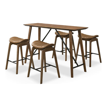 Hemat 5-Piece Walnut Wood Counter Height Dining Table Set