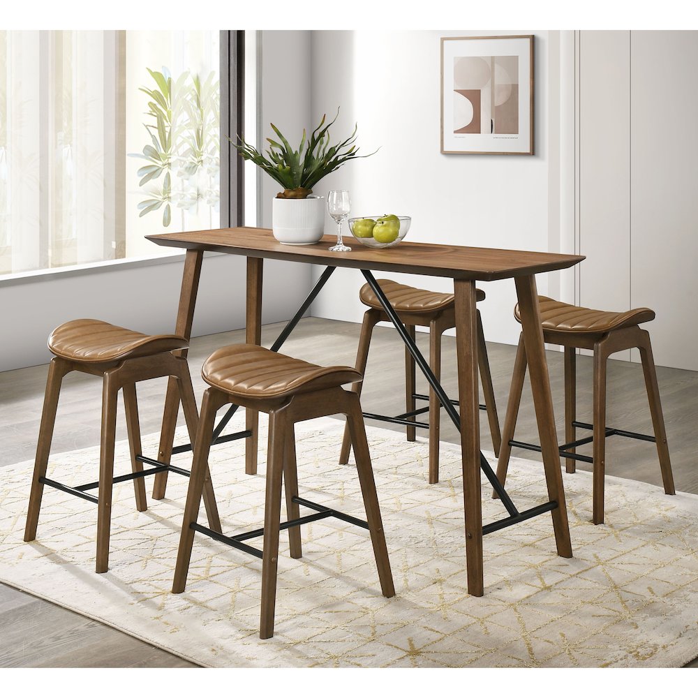 Hemat 5-Piece Walnut Wood Counter Height Dining Table Set