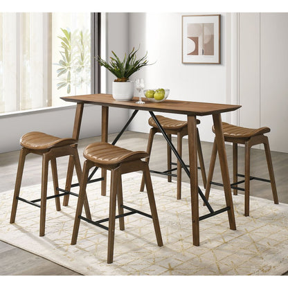 Hemat 5-Piece Walnut Wood Counter Height Dining Table Set