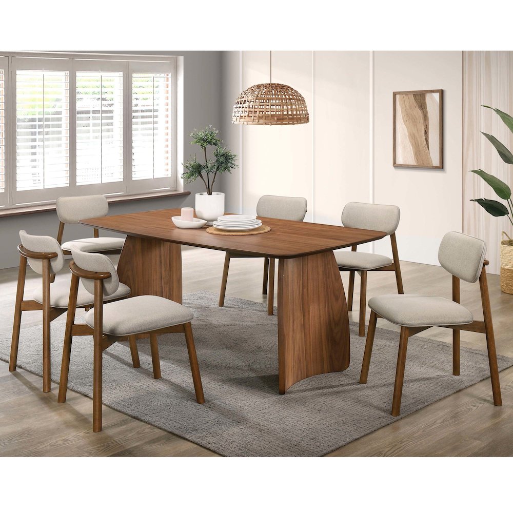 Haukea 7-Piece Walnut Wood Dining Table Set