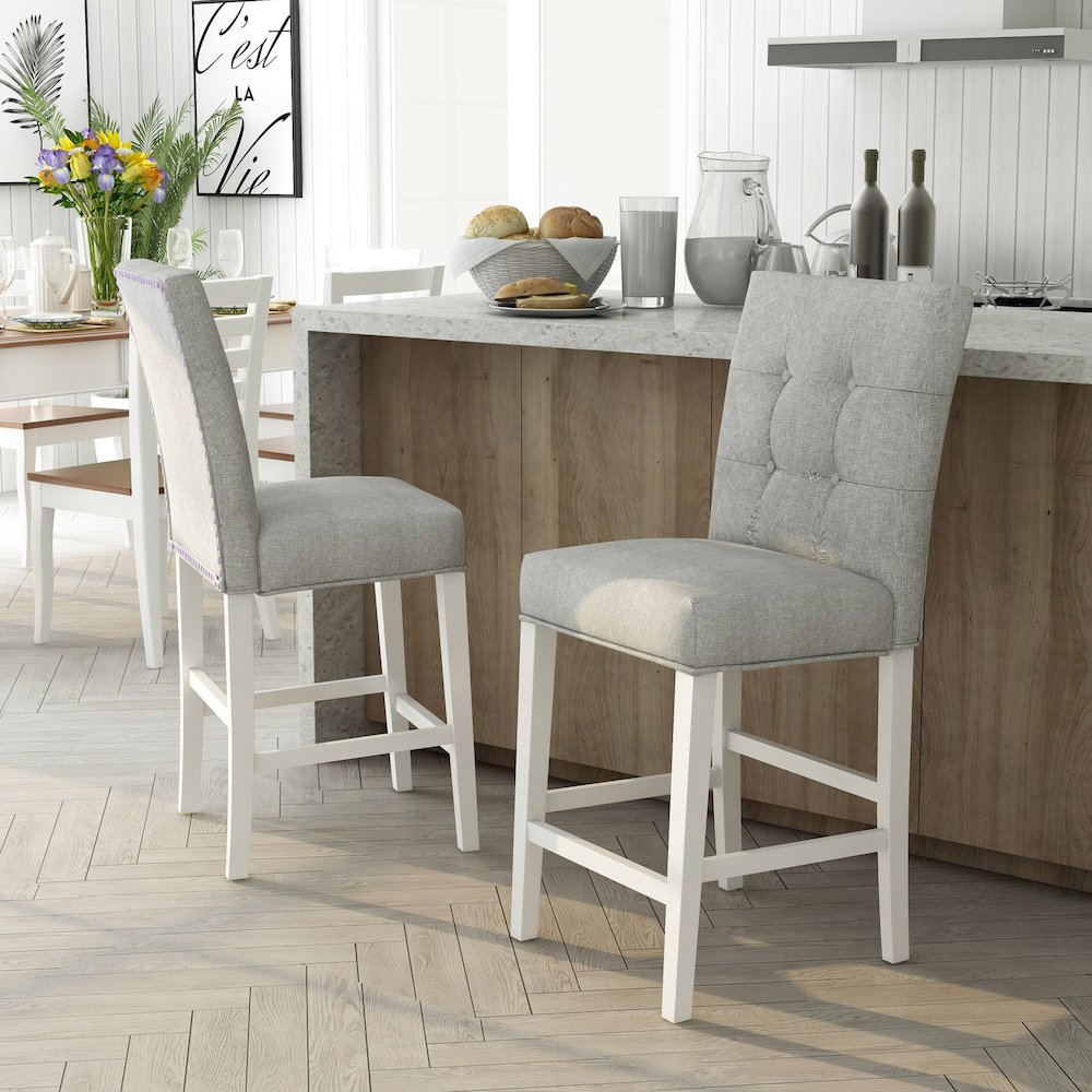 Ronan Antique White Fabric Counter Stool (Set of 2)