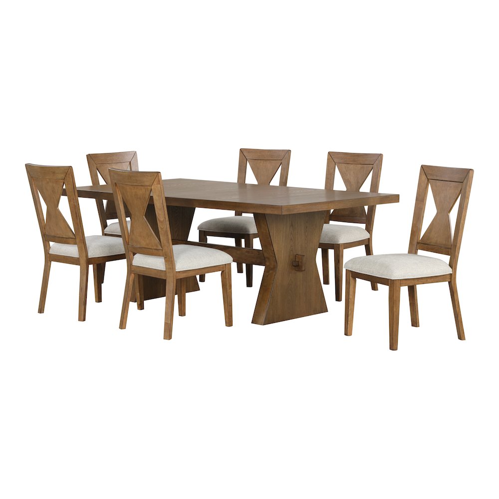 Faustas 7-Piece Rustic Oak Solid Wood Dining Table Set