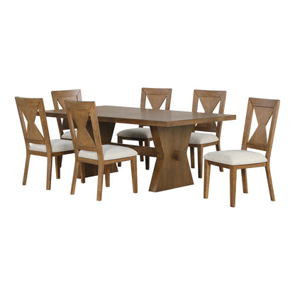 Faustas 7-Piece Rustic Oak Solid Wood Dining Table Set