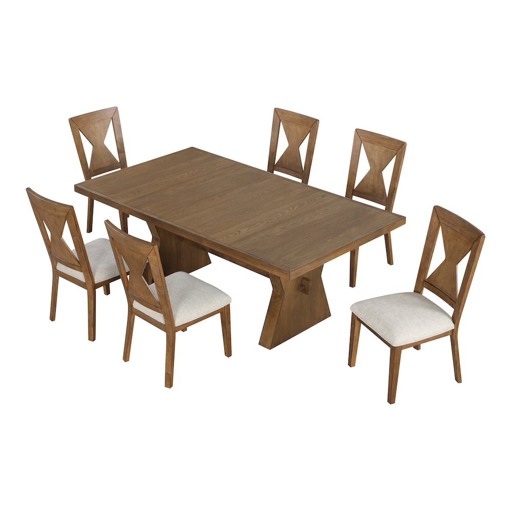 Faustas 7-Piece Rustic Oak Solid Wood Dining Table Set