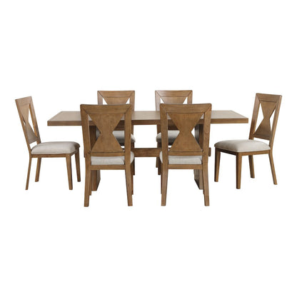 Faustas 7-Piece Rustic Oak Solid Wood Dining Table Set
