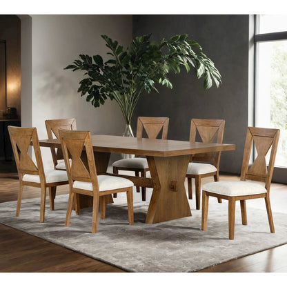 Faustas 7-Piece Rustic Oak Solid Wood Dining Table Set