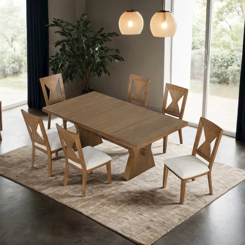 Faustas 7-Piece Rustic Oak Solid Wood Dining Table Set