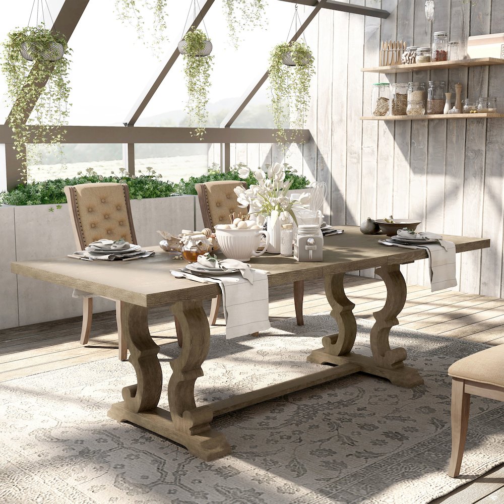 Aggate Solid Wood Dining Table in Rustic Natural Tone