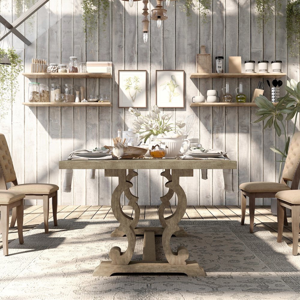 Aggate Solid Wood Dining Table in Rustic Natural Tone