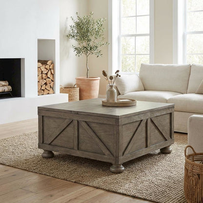 Gray Wood Hidden Storage Coffee Table with Pine Veneer and MDF Surface