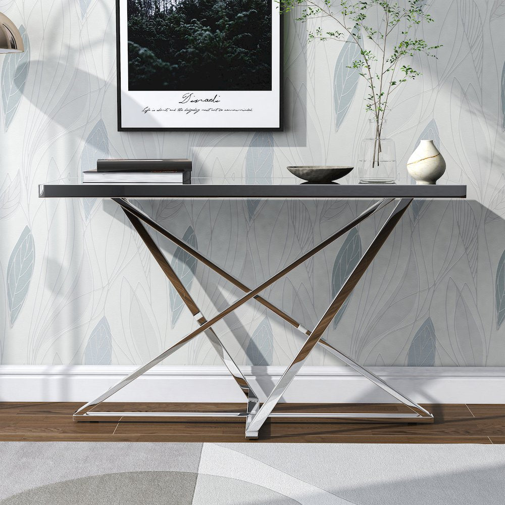 Ludington Contemporary Metal Sofa Table in Chrome