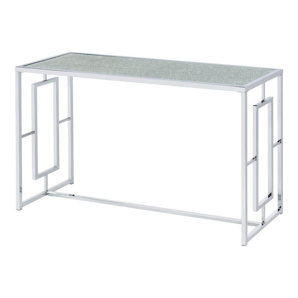 Harper Metal Chrome Sofa Table with Pattern Top in Chrome