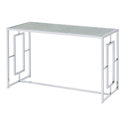 Harper Metal Chrome Sofa Table with Pattern Top in Chrome