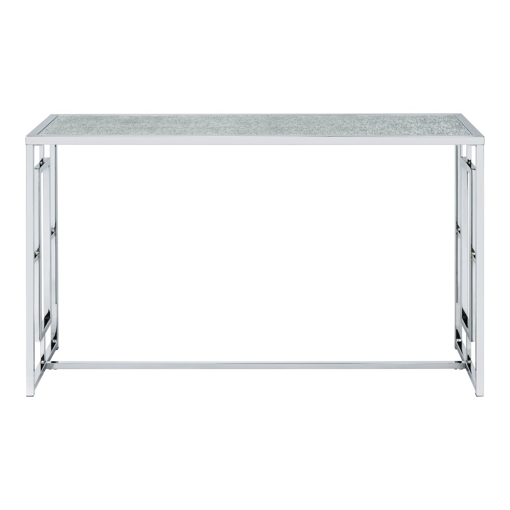 Harper Metal Chrome Sofa Table with Pattern Top in Chrome