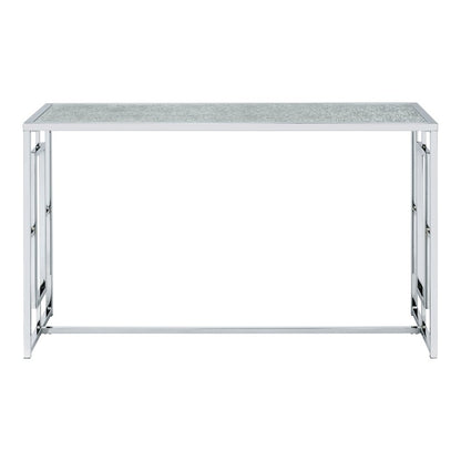 Harper Metal Chrome Sofa Table with Pattern Top in Chrome