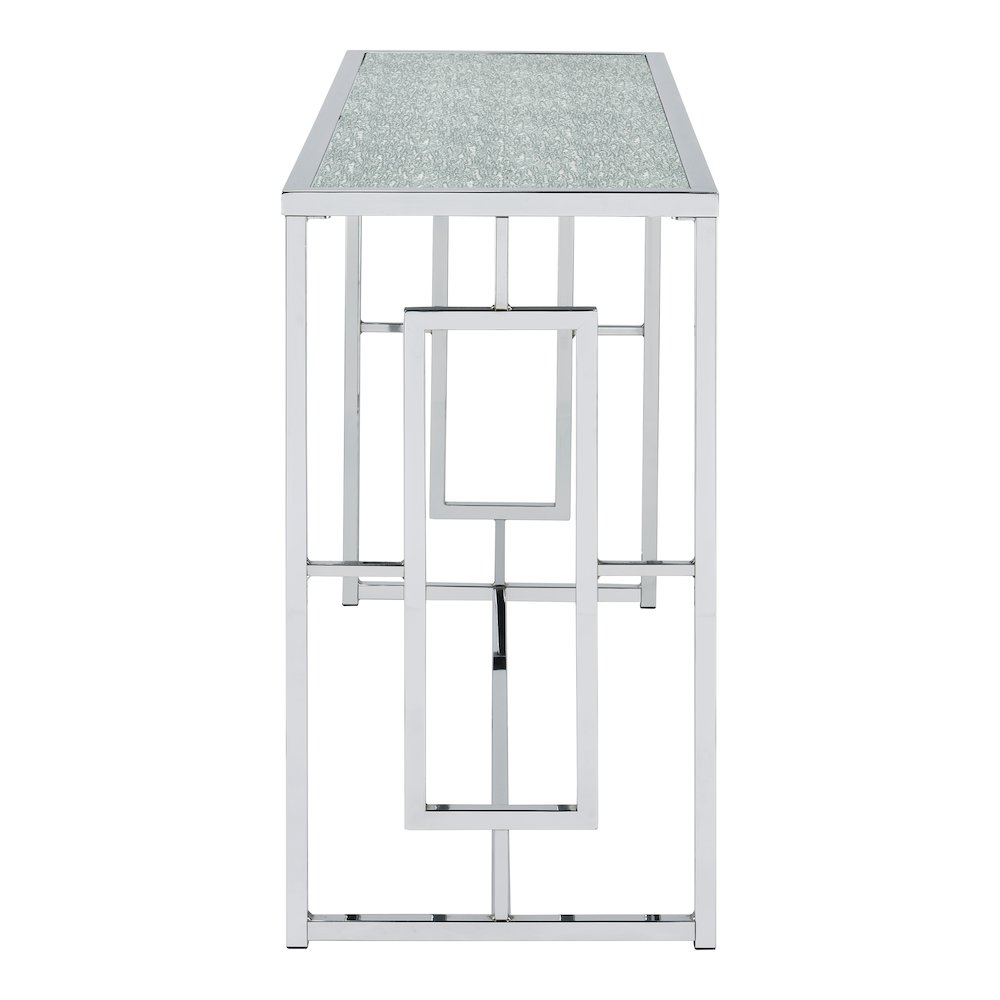 Harper Metal Chrome Sofa Table with Pattern Top in Chrome