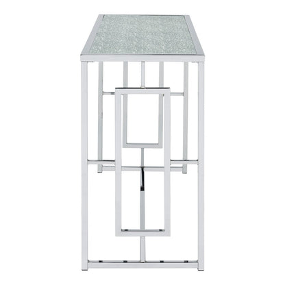 Harper Metal Chrome Sofa Table with Pattern Top in Chrome