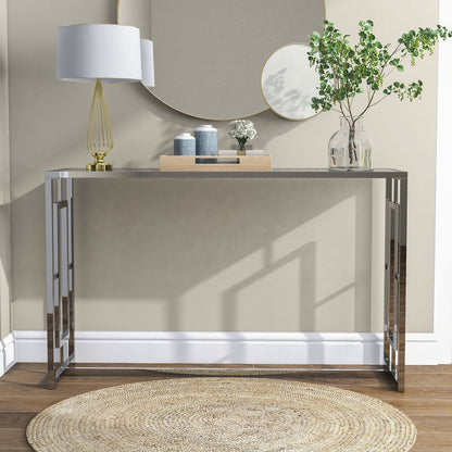 Harper Metal Chrome Sofa Table with Pattern Top in Chrome