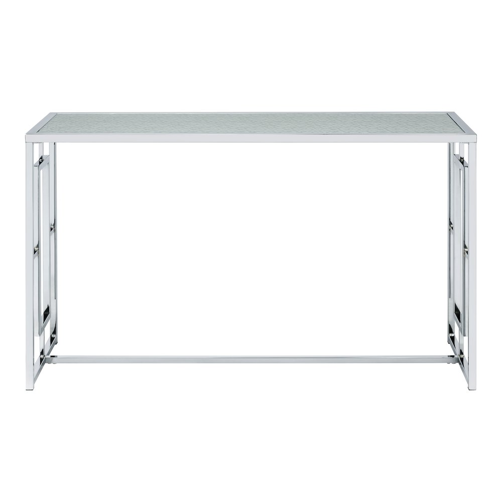 Harper Metal Chrome Sofa Table with Pattern Top in Chrome