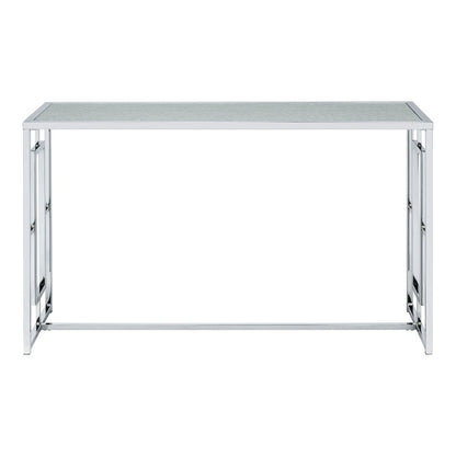 Harper Metal Chrome Sofa Table with Pattern Top in Chrome