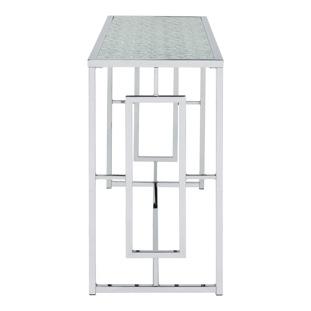 Harper Metal Chrome Sofa Table with Pattern Top in Chrome