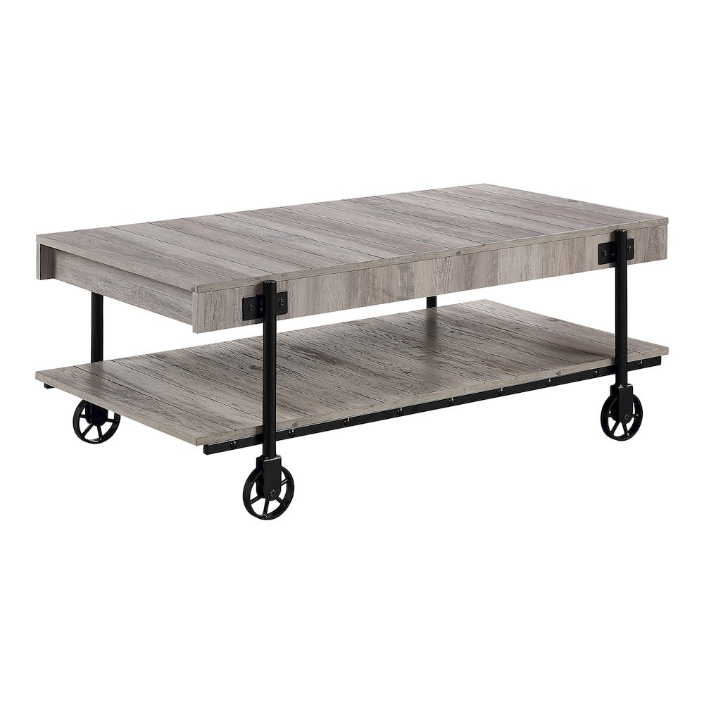 Acres Wood Natural 2-Piece Coffee Table Set with Wheels