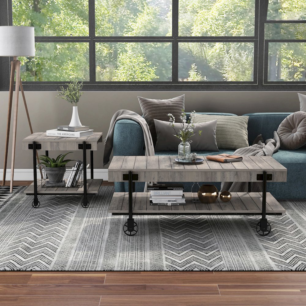 Acres Wood Natural 2-Piece Coffee Table Set with Wheels