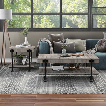Acres Wood Natural 2-Piece Coffee Table Set with Wheels