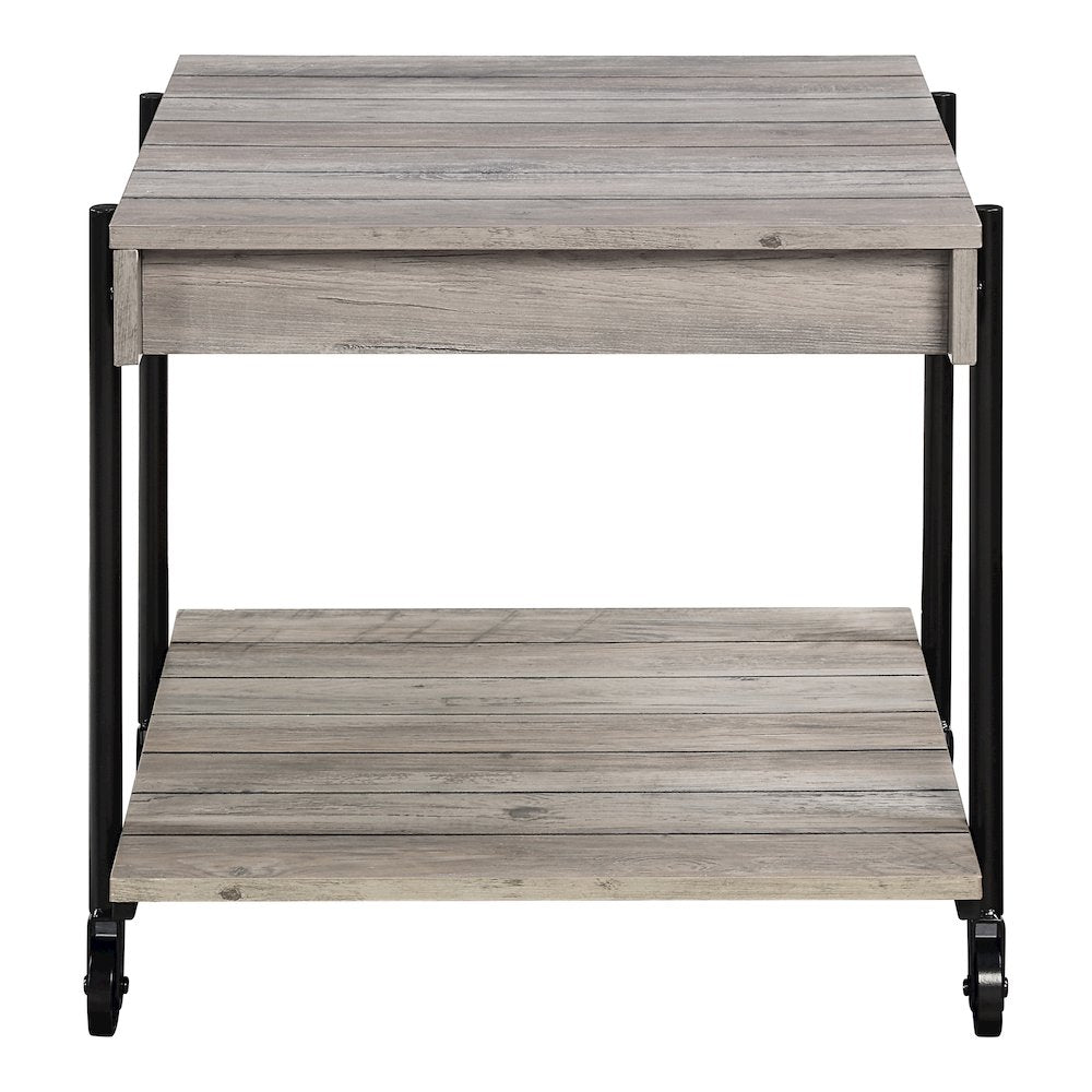 Acres Wood Natural End Table with Metal Black Wheels
