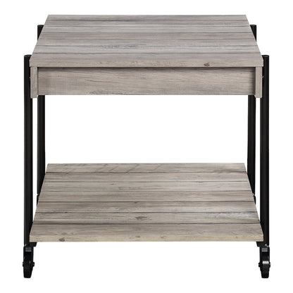 Acres Wood Natural End Table with Metal Black Wheels