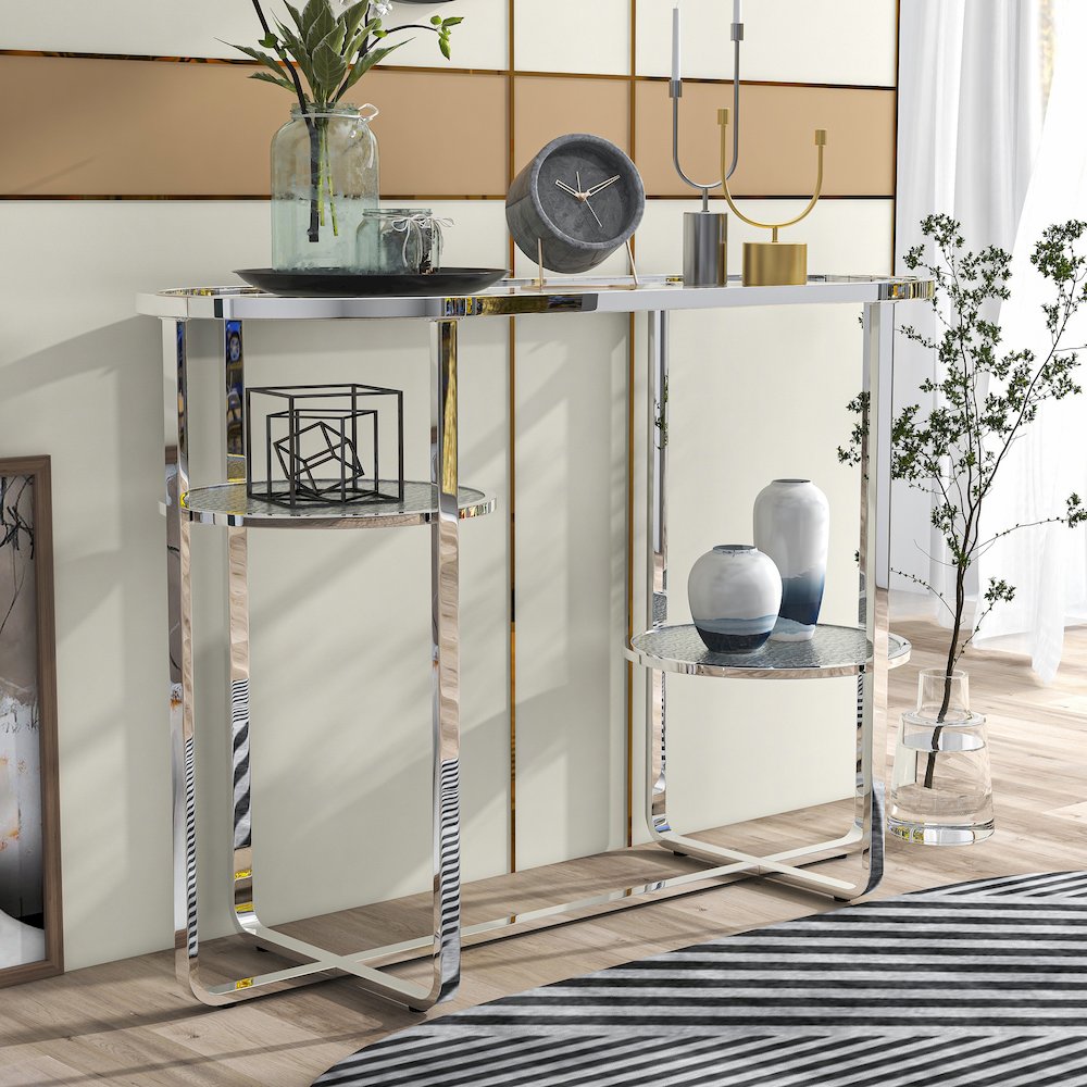 Ludington Metal 2-Shelf Sofa Table in Chrome