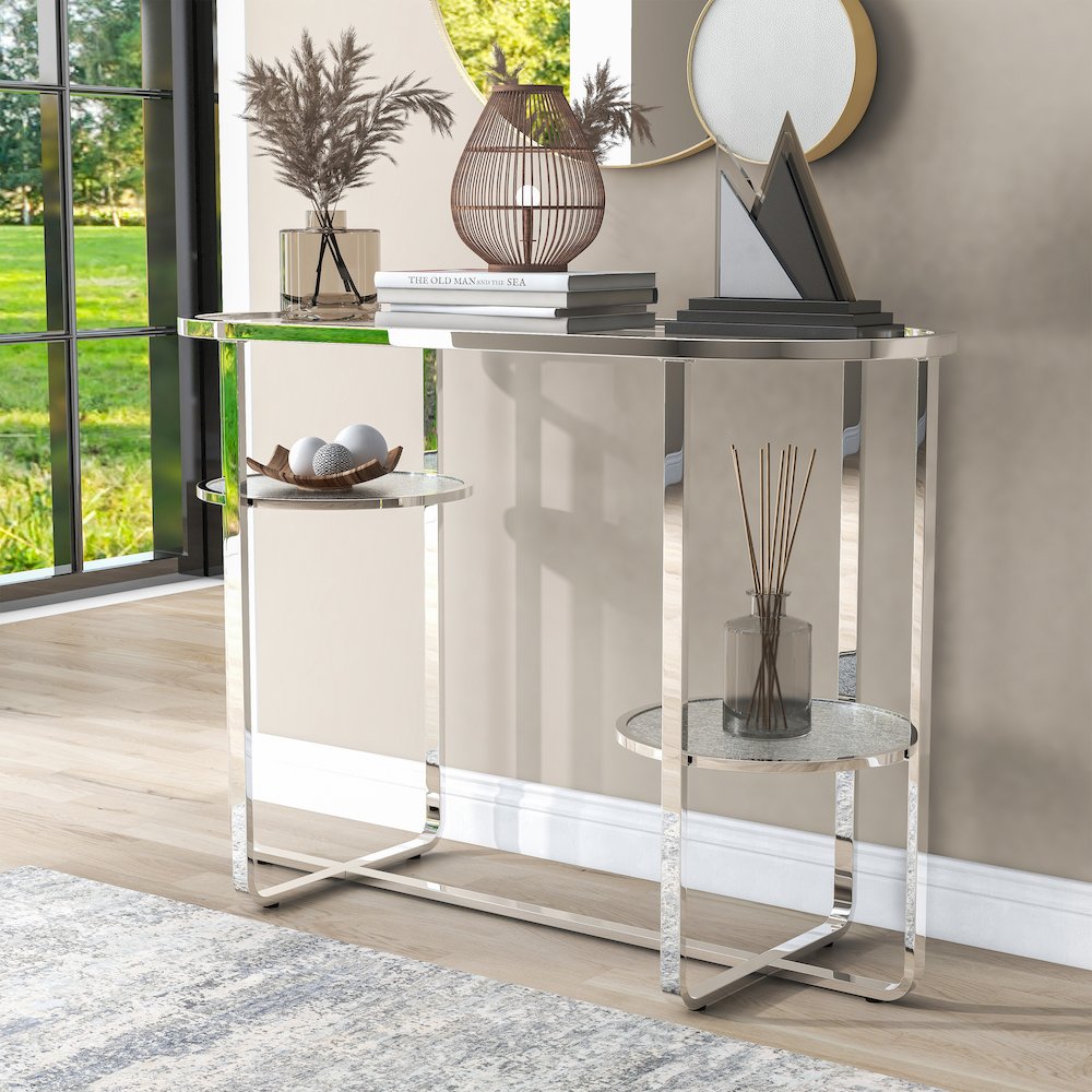 Ludington Metal 2-Shelf Sofa Table in Chrome