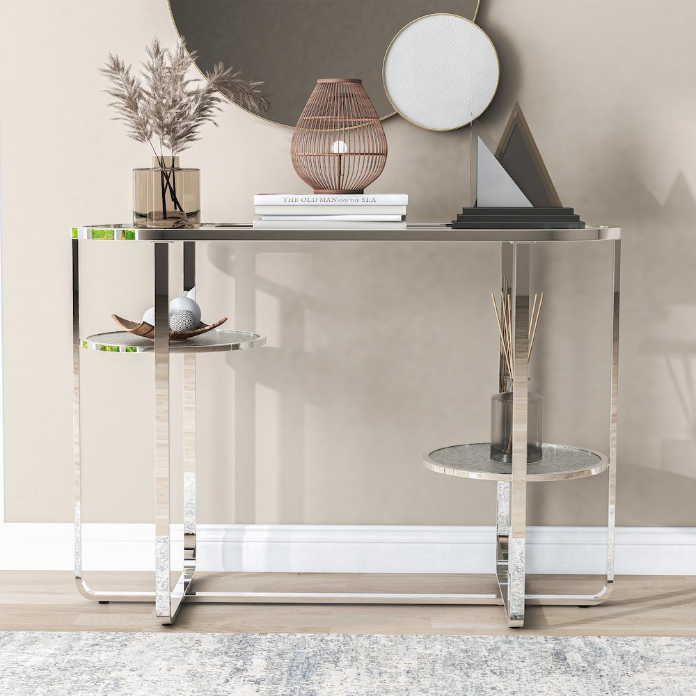 Ludington Metal 2-Shelf Sofa Table in Chrome