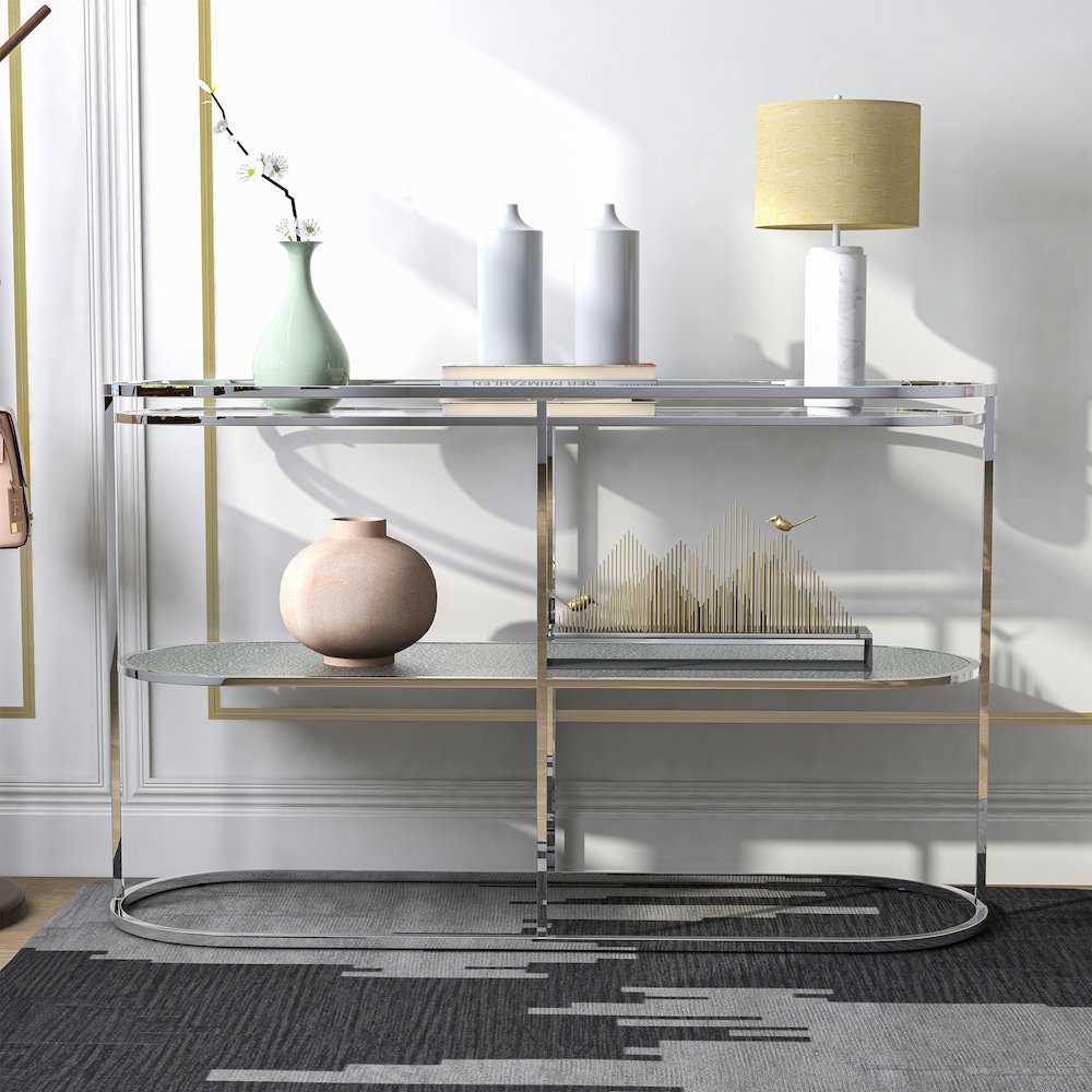 Ludington Metal 1-Shelf Sofa Table in Chrome