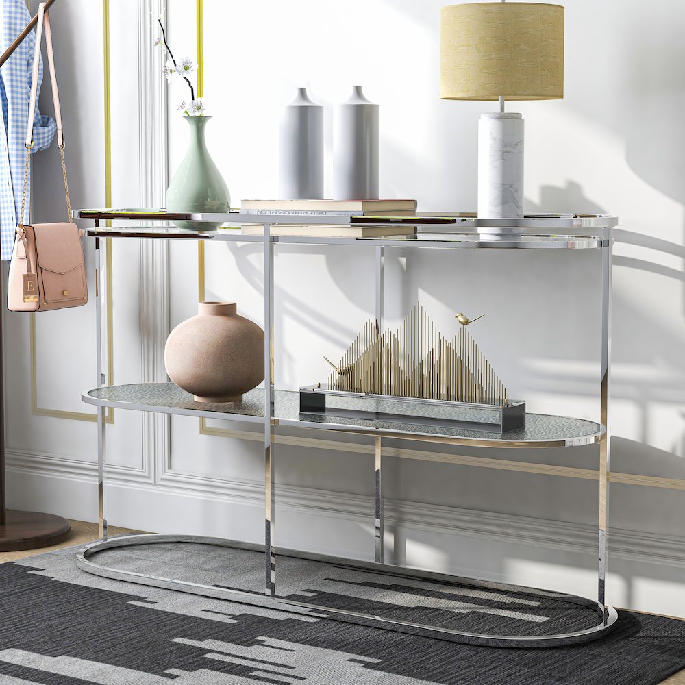Ludington Metal 1-Shelf Sofa Table in Chrome